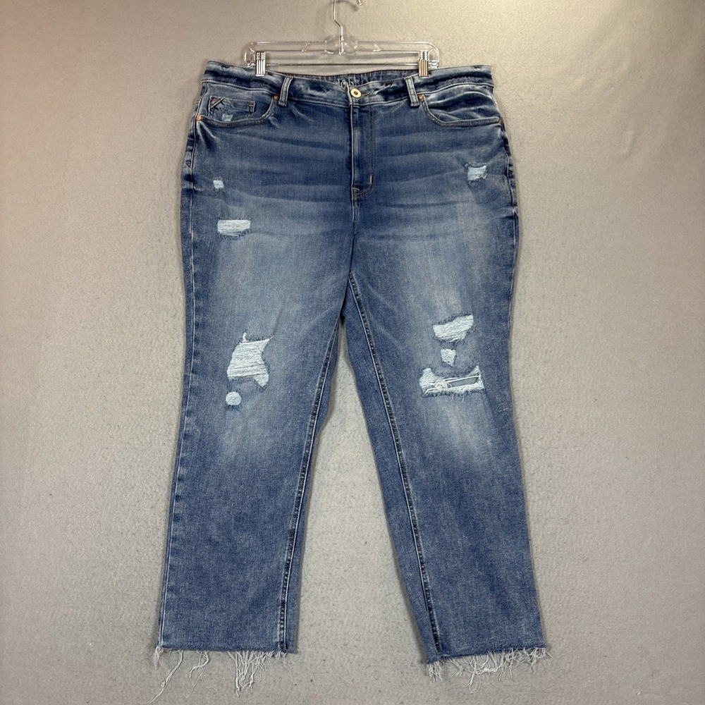 edgely Women's Medium Wash Jeans 22W High Rise Straight Distressed Stretch